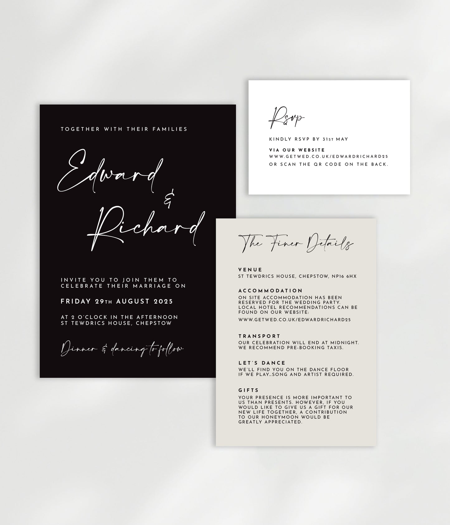 Maia Wedding Invitation | Three Card Suite with Bow