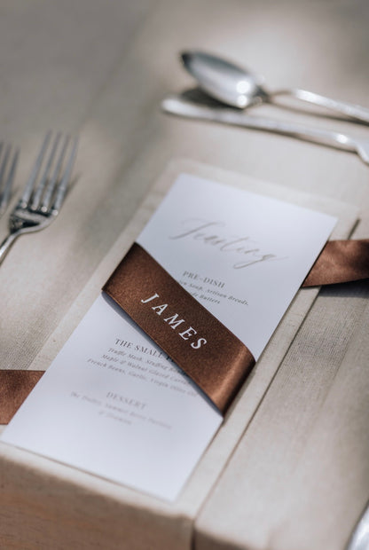 Personalised Place Name Menu Wrap Ribbons