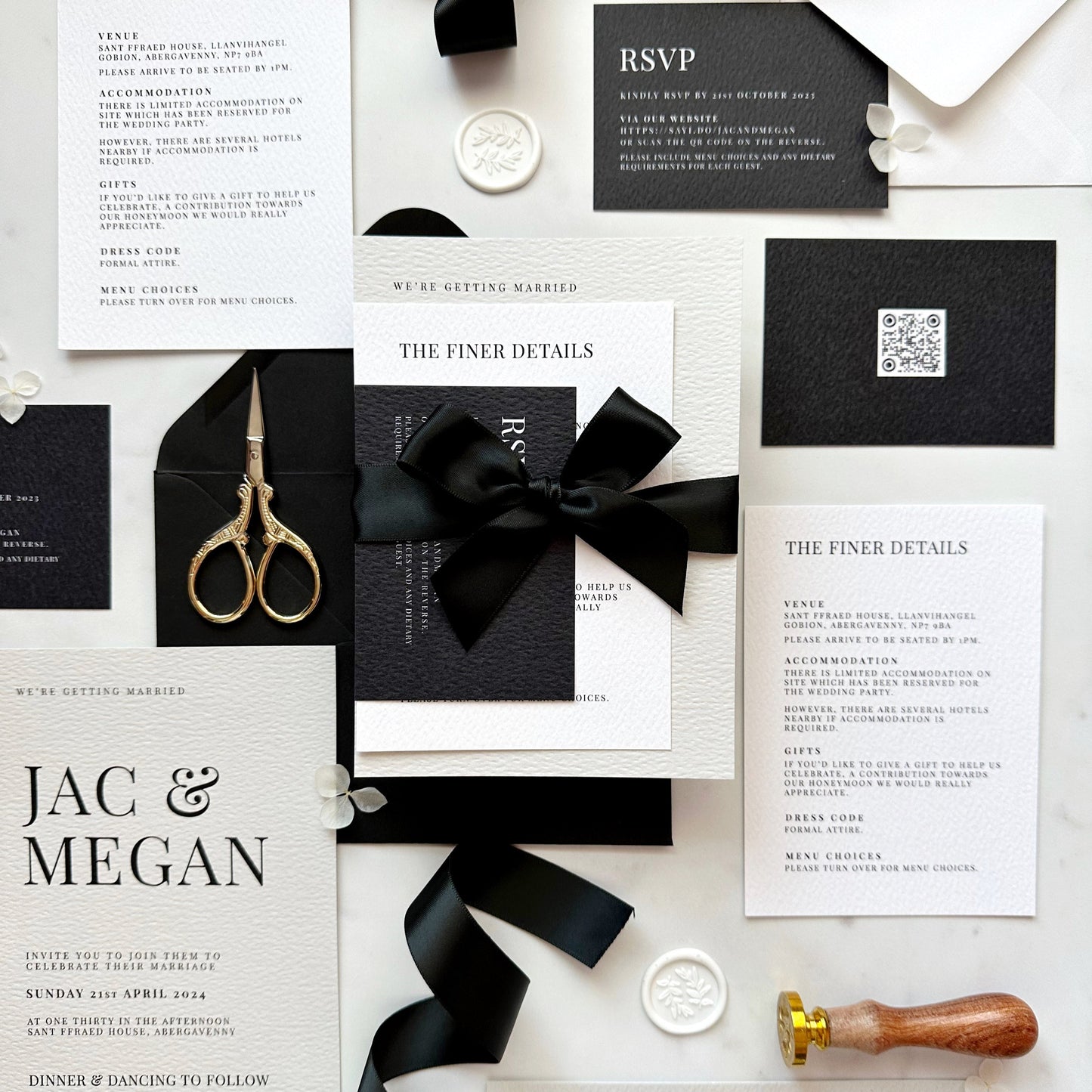 Maia Wedding Invitation | Three Card Suite with Bow