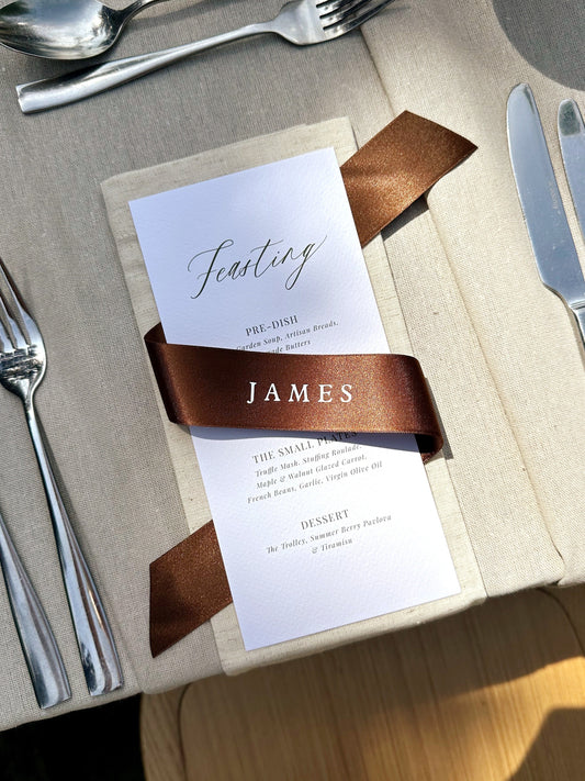 Personalised Place Name Menu Wrap Ribbons