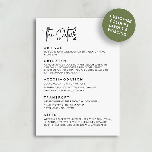 Hera Wedding Invitation Details Card