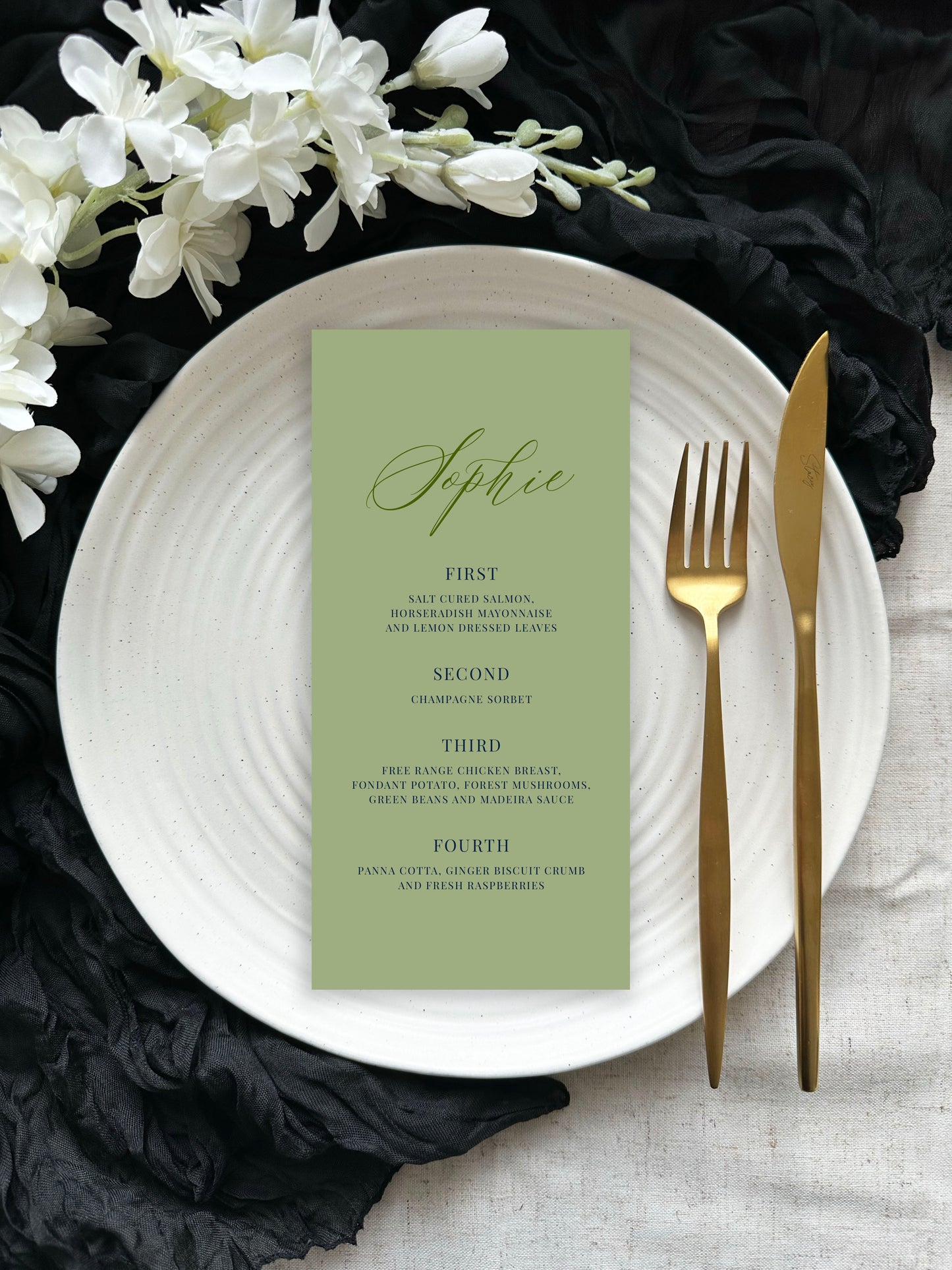 Ophelia Place Setting Menu