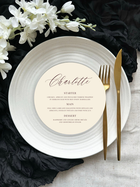 Ophelia Place Setting Menu
