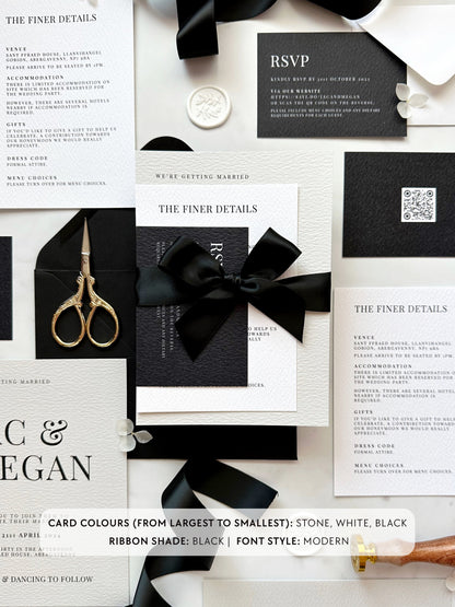 Maia Wedding Invitation | Three Card Suite with Bow