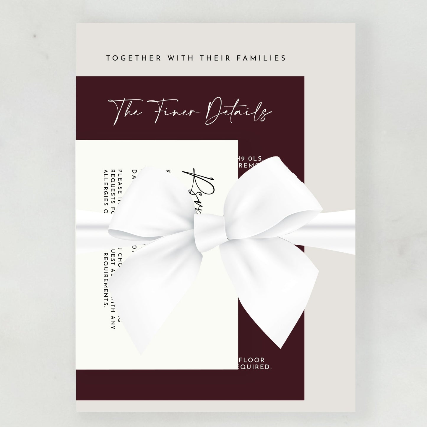 Maia Wedding Invitation | Three Card Suite with Bow