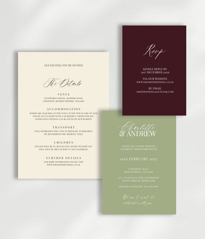 Ophelia Wedding Invitation | Three Card Suite
