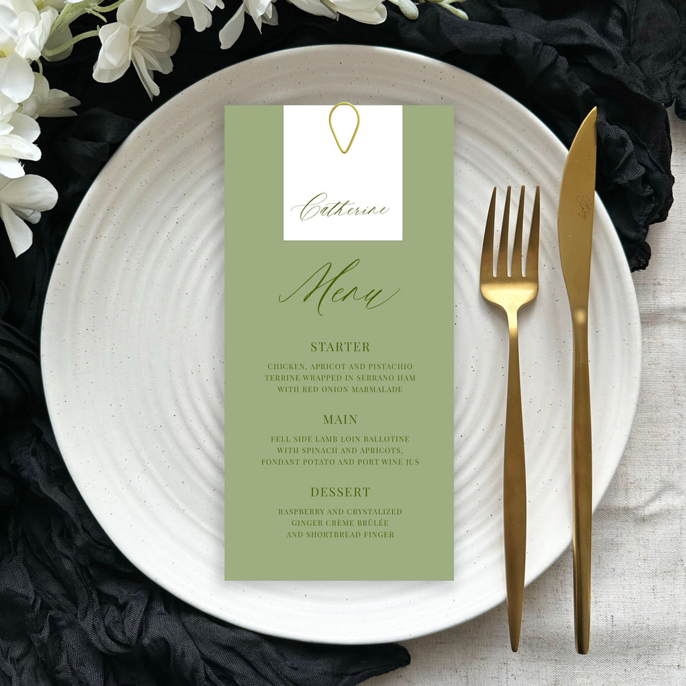 Wedding Breakfast Menu with Guest Name Tag – Forever Paper Co