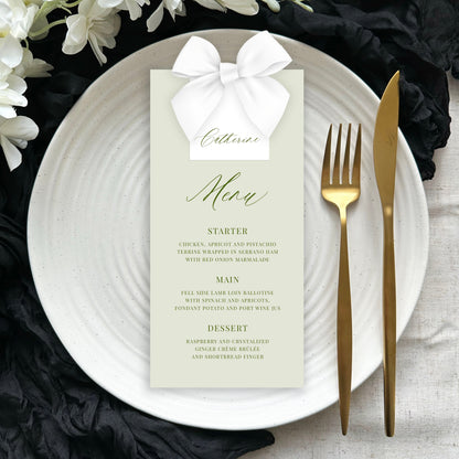 Ophelia Menu | With Name Tag & Ribbon