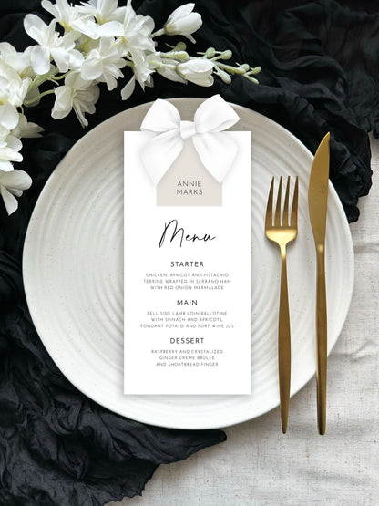 Maia Menu | With Name Tag & Ribbon