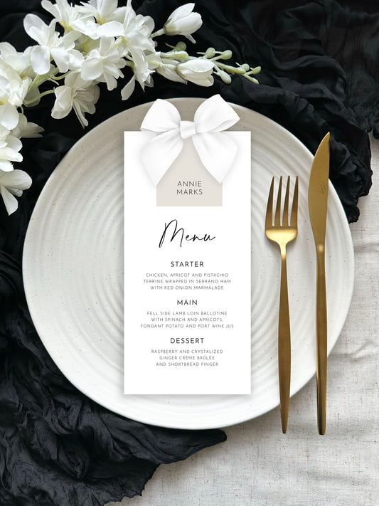 Maia Menu | With Name Tag & Ribbon