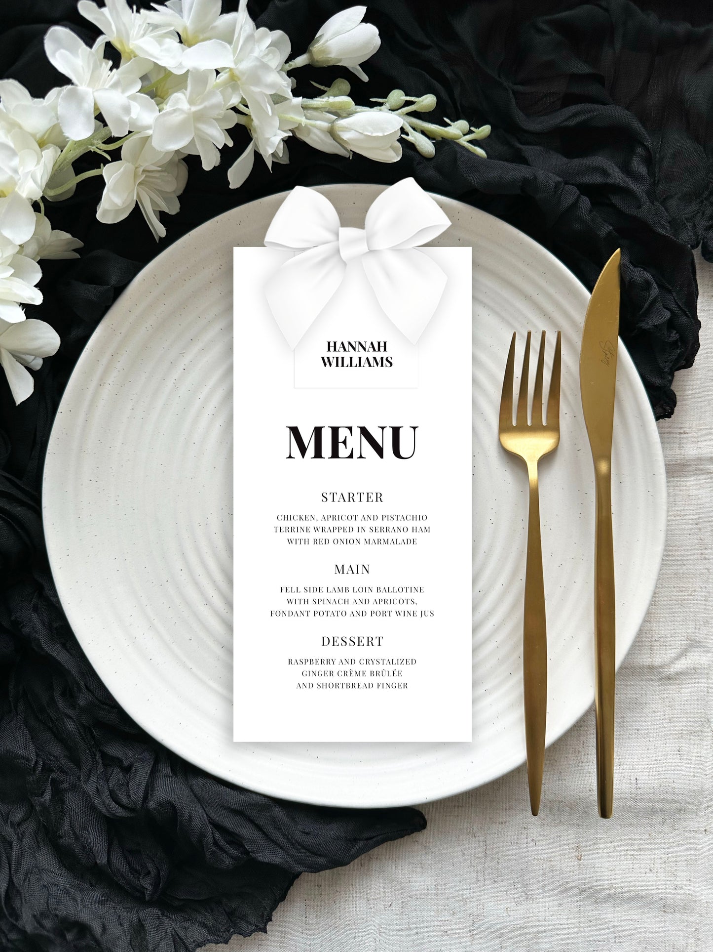 Calypso Menu | With Name Tag & Ribbon