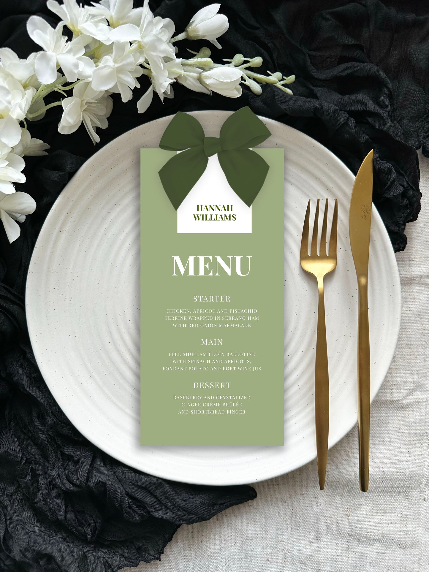 Calypso Menu | With Name Tag & Ribbon